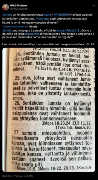 Deputada cristã será julgada pela 3ª vez por postar versículos bíblicos contra a homossexualidade