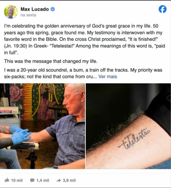 Max Lucado completa 70 anos e faz tatuagem; veja o desenho e o significado