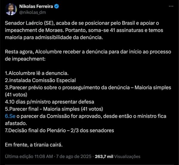 Após maioria pelo impeachment ser alcançada, Nikolas Ferreira explica próximos passos