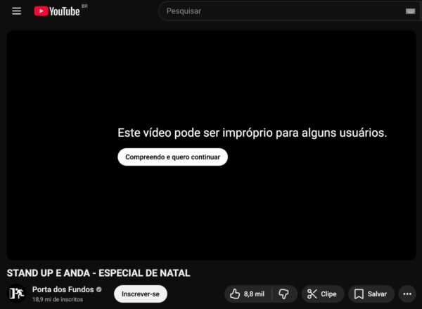 YouTube classifica Especial de Natal do Porta dos Fundos como impróprio